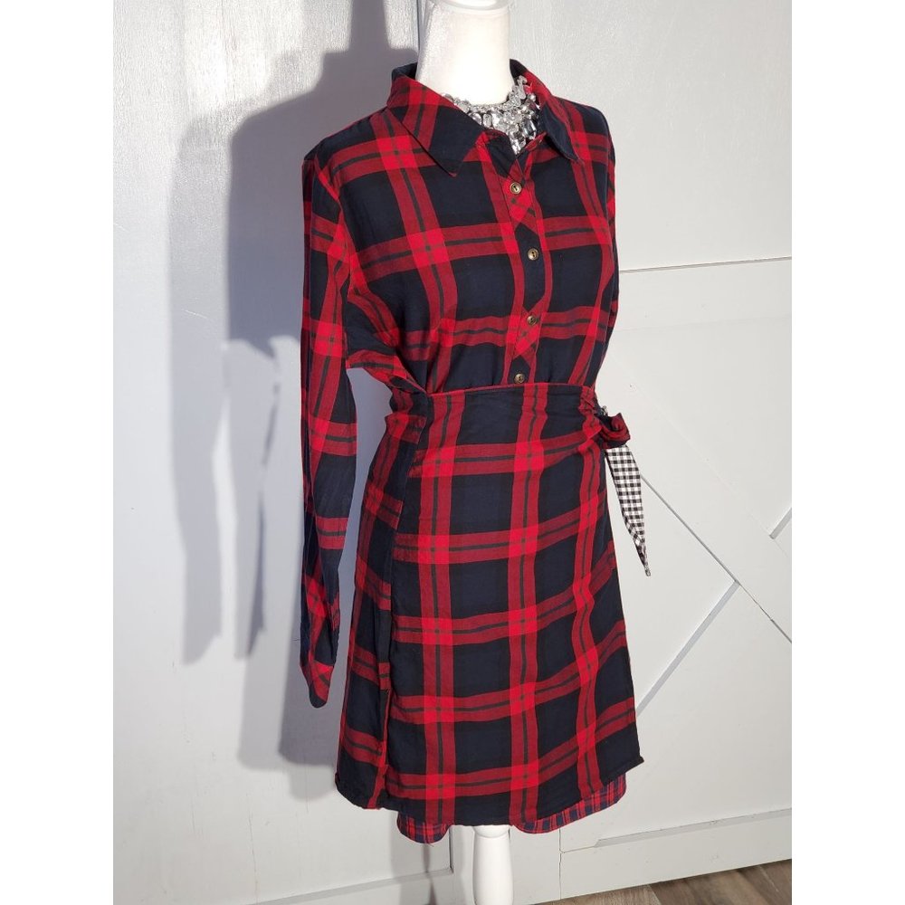 Skies Are Blue Red and Black Plaid Dress